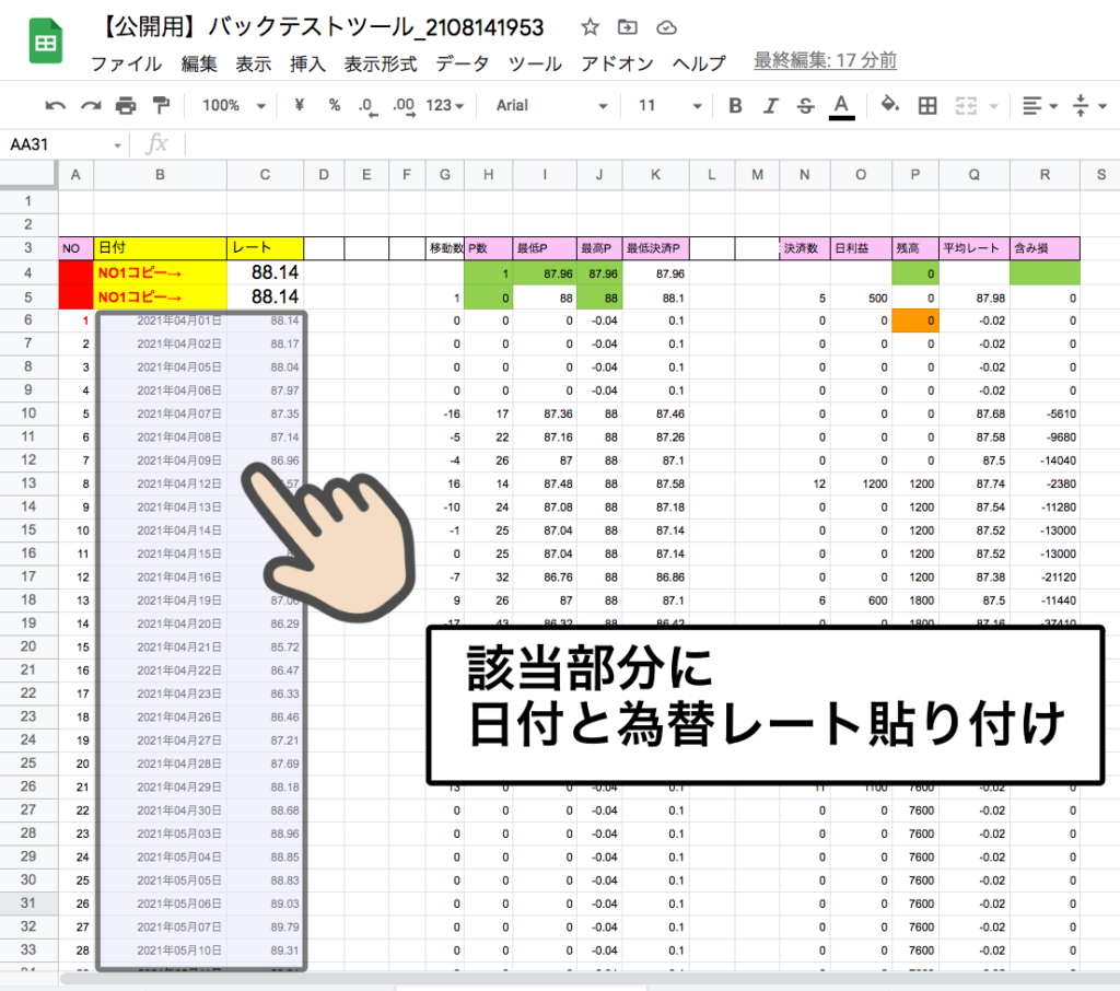 超簡単】トラリピのバックテストツール公開〜グーグルスプレッドシートでOK、エクセル不要〜 | りゆうの最北投資ブログ
